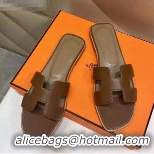 New Fashion Hermes Oran H Slide Flat Sandals H02157 Taupe