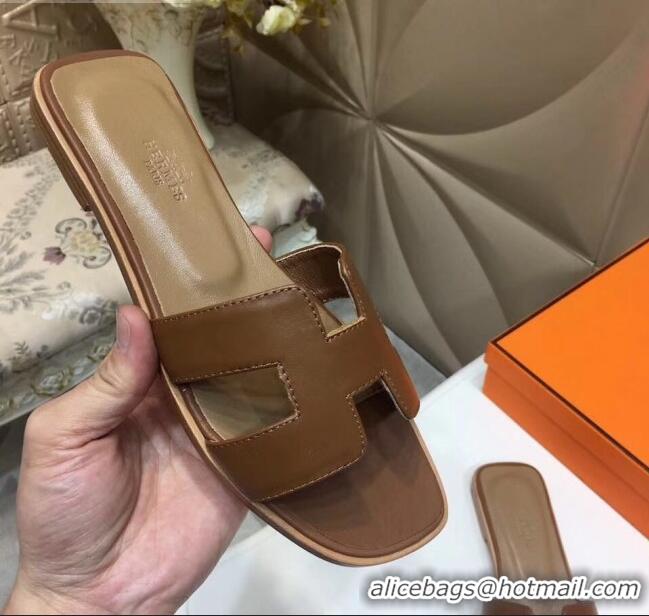 New Fashion Hermes Oran H Slide Flat Sandals H02157 Taupe