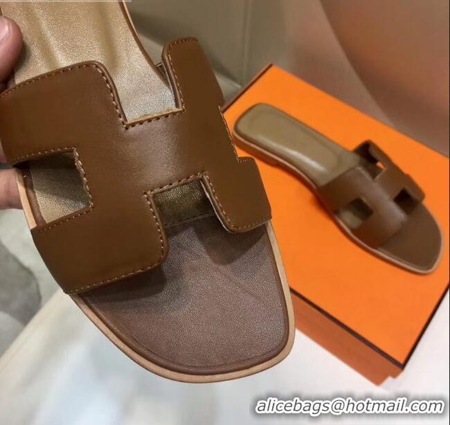 New Fashion Hermes Oran H Slide Flat Sandals H02157 Taupe