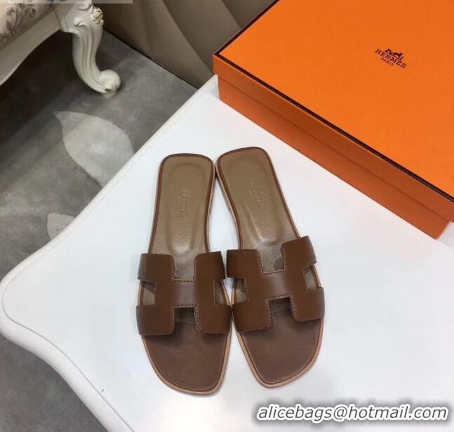 New Fashion Hermes Oran H Slide Flat Sandals H02157 Taupe