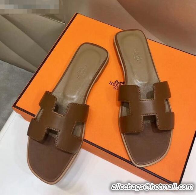 New Fashion Hermes Oran H Slide Flat Sandals H02157 Taupe