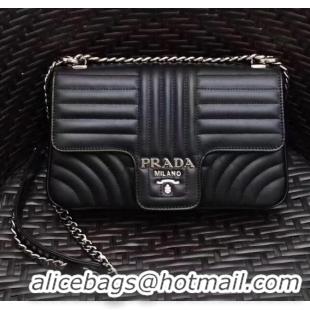 Top Quality Prada Diagramme Leather Flap Shoulder Bag 1BD108 Black Silver