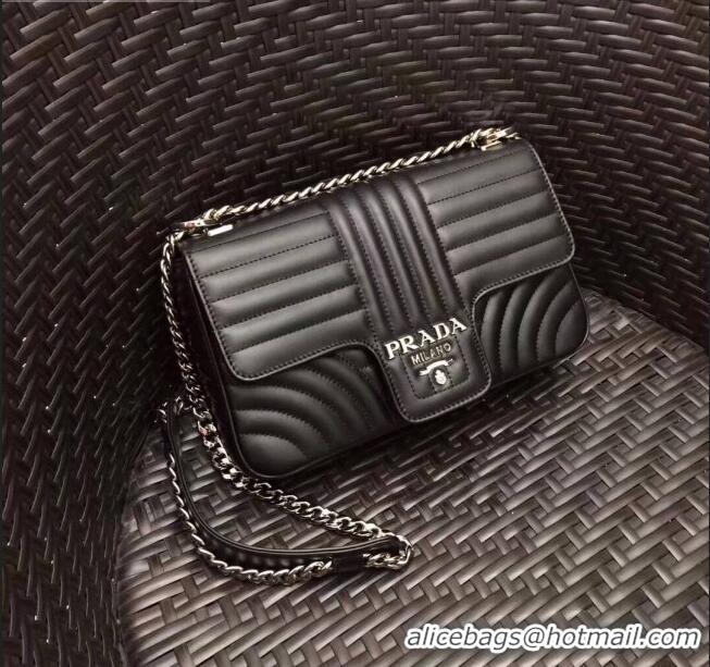 Top Quality Prada Diagramme Leather Flap Shoulder Bag 1BD108 Black Silver