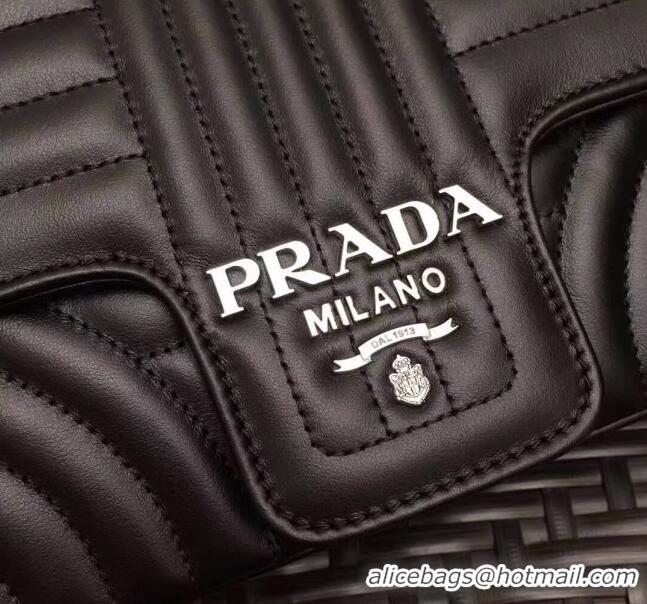 Top Quality Prada Diagramme Leather Flap Shoulder Bag 1BD108 Black Silver