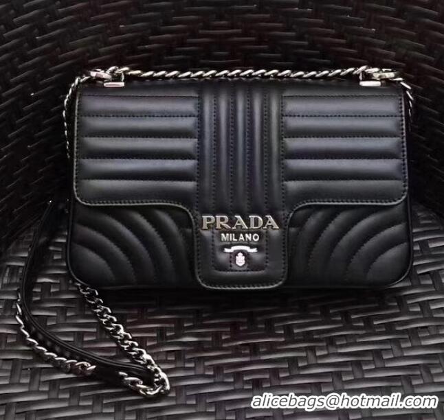 Top Quality Prada Diagramme Leather Flap Shoulder Bag 1BD108 Black Silver