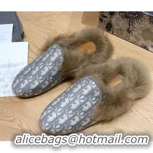 Best Price Dior Dway Embroidered Cotton Flat Wool Slipper Mules 92131 2020