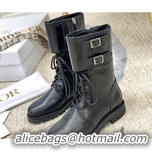 Hot Style Dior D-Trap Wax Calfskin Short Boots with Double Buckles 92224 Black 2020