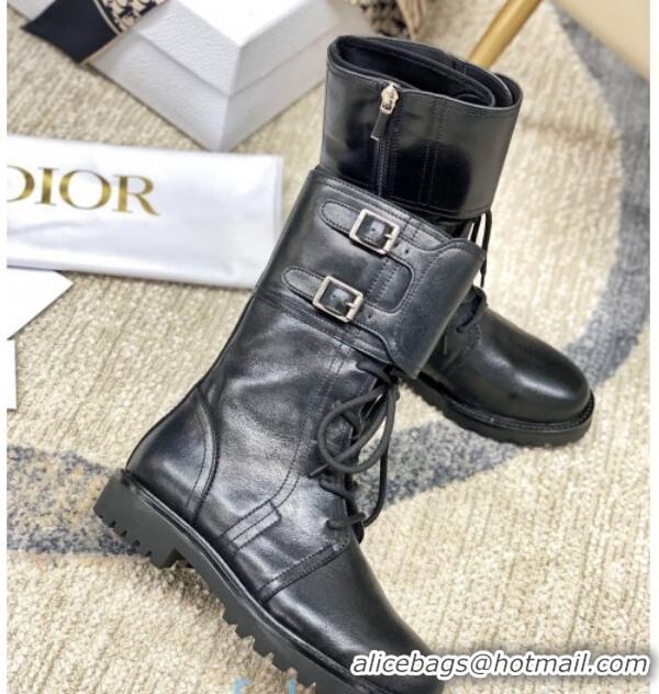 Hot Style Dior D-Trap Wax Calfskin Short Boots with Double Buckles 92224 Black 2020