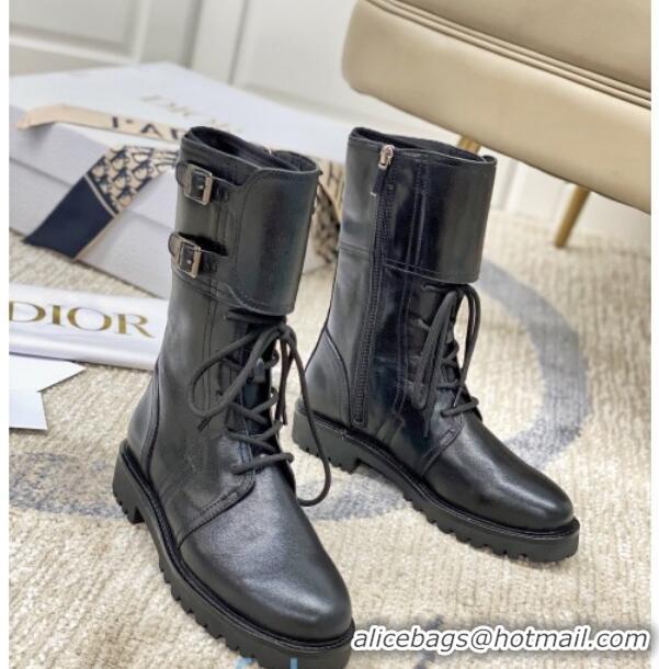 Hot Style Dior D-Trap Wax Calfskin Short Boots with Double Buckles 92224 Black 2020