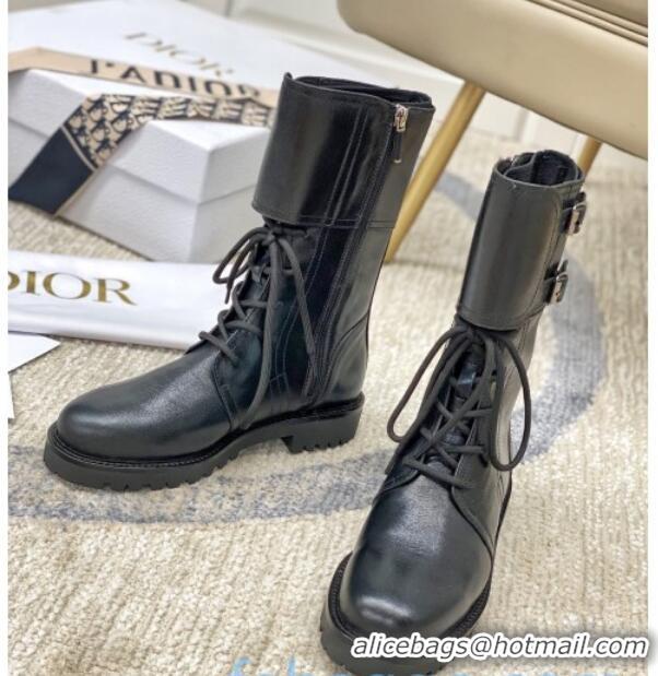 Hot Style Dior D-Trap Wax Calfskin Short Boots with Double Buckles 92224 Black 2020