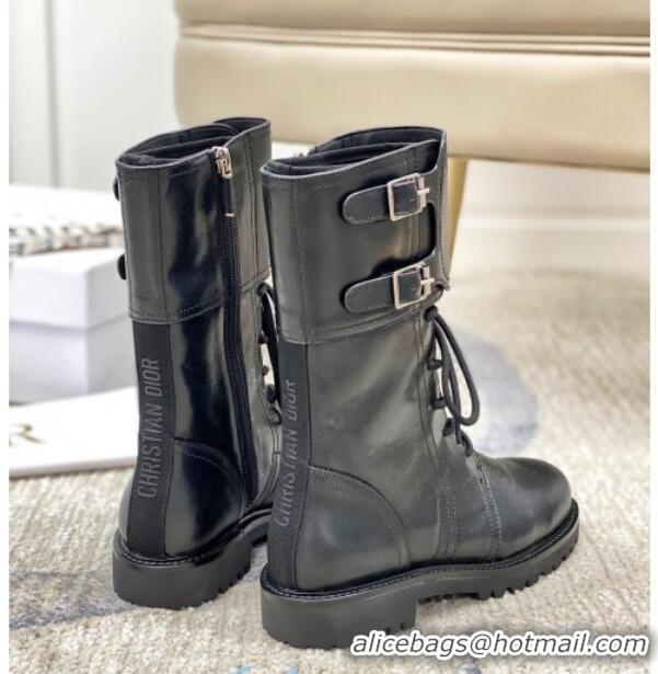 Hot Style Dior D-Trap Wax Calfskin Short Boots with Double Buckles 92224 Black 2020