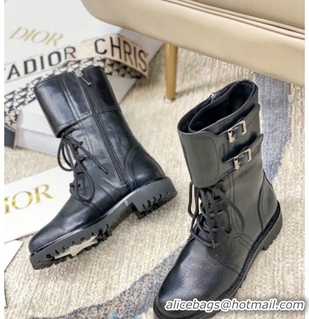 Hot Style Dior D-Trap Wax Calfskin Short Boots with Double Buckles 92224 Black 2020