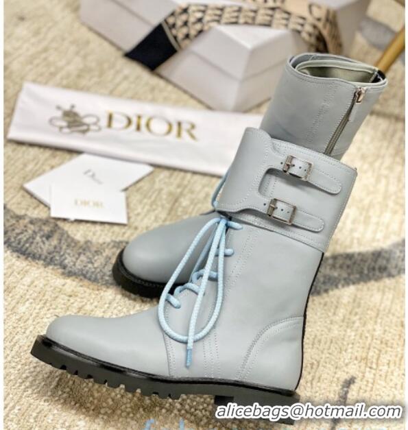 Stylish Dior D-Trap Wax Calfskin Short Boots with Double Buckles 92224 Grey 2020