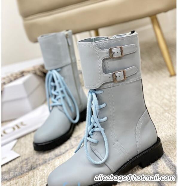 Stylish Dior D-Trap Wax Calfskin Short Boots with Double Buckles 92224 Grey 2020