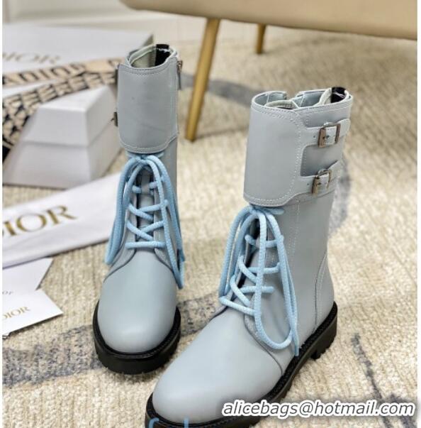 Stylish Dior D-Trap Wax Calfskin Short Boots with Double Buckles 92224 Grey 2020