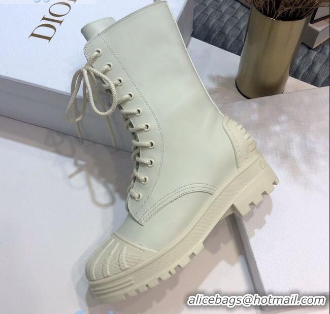 Perfect Dior D-Trap Wax Calfskin Short Boots with Double Buckles 92224 White 2020