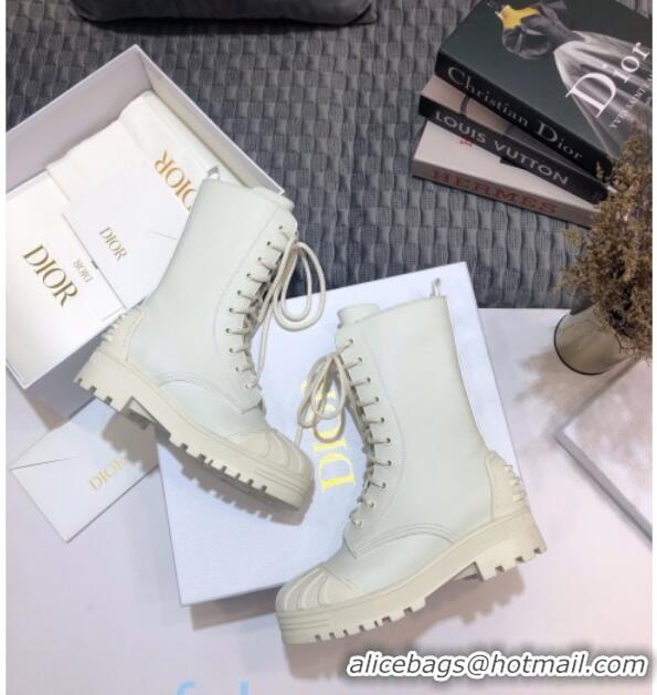 Perfect Dior D-Trap Wax Calfskin Short Boots with Double Buckles 92224 White 2020