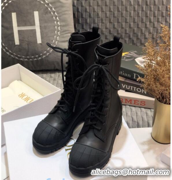 Best Grade Dior D-Major Calfskin Lace-up Short Boots 92318 Black 2020