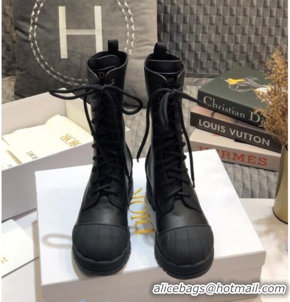 Best Grade Dior D-Major Calfskin Lace-up Short Boots 92318 Black 2020