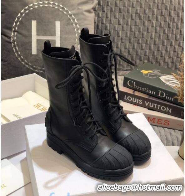 Best Grade Dior D-Major Calfskin Lace-up Short Boots 92318 Black 2020