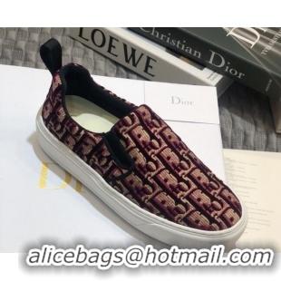 Top Quality Dior Solar Slip-on Sneakers in Oblique Embroidered Velvet 92501 Burgundy 2020