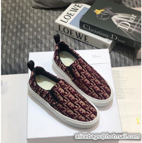 Top Quality Dior Solar Slip-on Sneakers in Oblique Embroidered Velvet 92501 Burgundy 2020