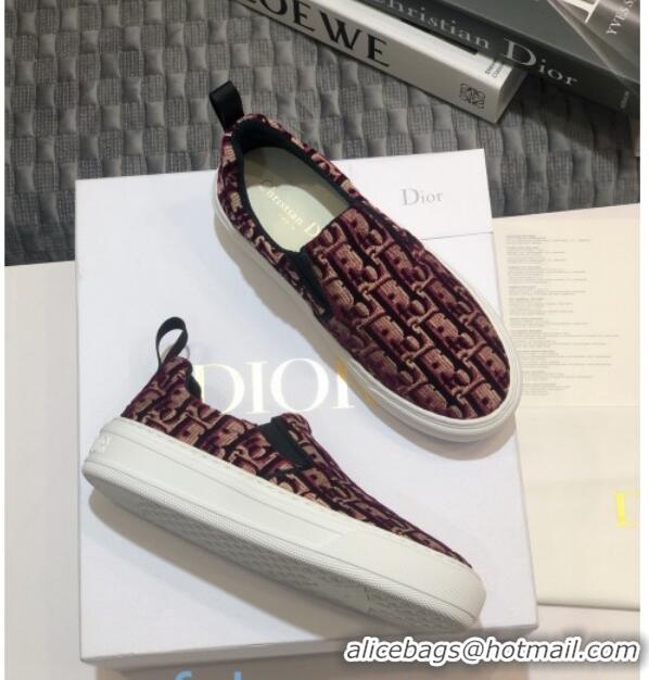 Top Quality Dior Solar Slip-on Sneakers in Oblique Embroidered Velvet 92501 Burgundy 2020