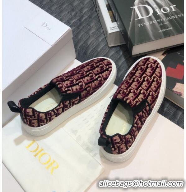 Top Quality Dior Solar Slip-on Sneakers in Oblique Embroidered Velvet 92501 Burgundy 2020