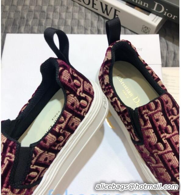 Top Quality Dior Solar Slip-on Sneakers in Oblique Embroidered Velvet 92501 Burgundy 2020