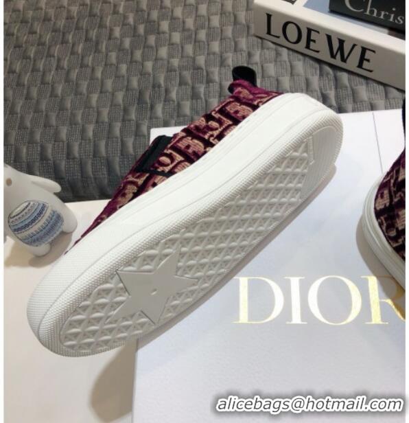 Top Quality Dior Solar Slip-on Sneakers in Oblique Embroidered Velvet 92501 Burgundy 2020