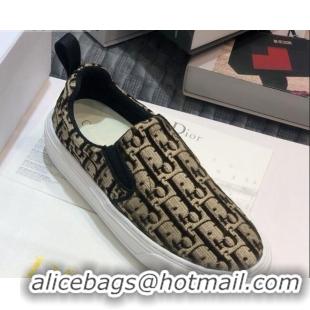 Luxury Classic Dior Solar Slip-on Sneakers in Oblique Embroidered Velvet 92501 Black 2020