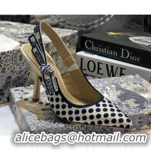 Luxury Dior J'Adior Slingback Pumps 95mm in Dots Embroidered Canvas 92504 Blue 2020