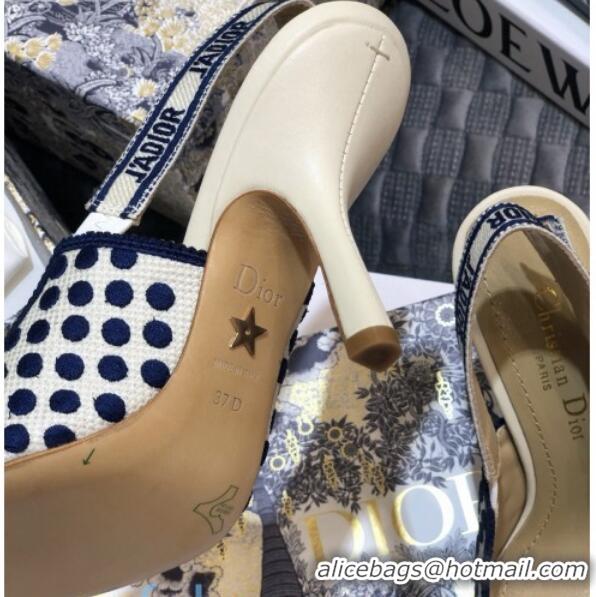 Luxury Dior J'Adior Slingback Pumps 95mm in Dots Embroidered Canvas 92504 Blue 2020