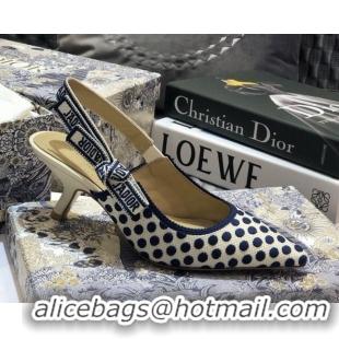 Pretty Style Dior J'Adior Slingback Pumps 95mm in Dots Embroidered Canvas 92505 Blue 2020