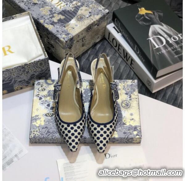 Pretty Style Dior J'Adior Slingback Pumps 95mm in Dots Embroidered Canvas 92505 Blue 2020