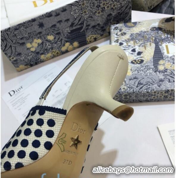 Pretty Style Dior J'Adior Slingback Pumps 95mm in Dots Embroidered Canvas 92505 Blue 2020