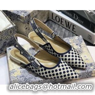 Top Design Dior J'Adior Slingback Flat Ballerinas in Dots Embroidered Canvas 92506 Blue 2020