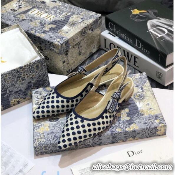 Top Design Dior J'Adior Slingback Flat Ballerinas in Dots Embroidered Canvas 92506 Blue 2020