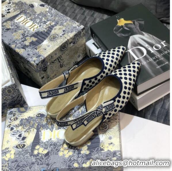 Top Design Dior J'Adior Slingback Flat Ballerinas in Dots Embroidered Canvas 92506 Blue 2020