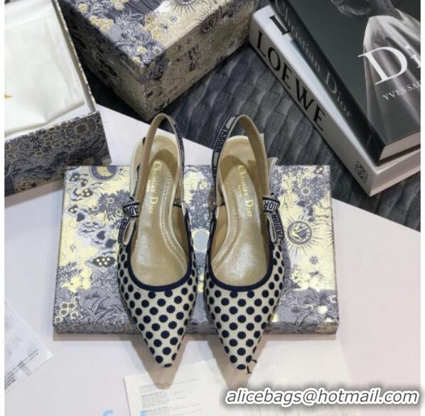 Top Design Dior J'Adior Slingback Flat Ballerinas in Dots Embroidered Canvas 92506 Blue 2020