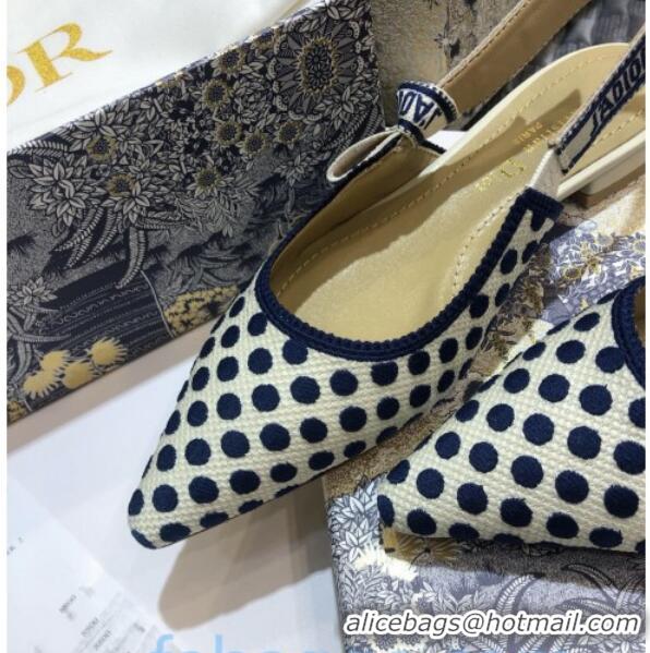 Top Design Dior J'Adior Slingback Flat Ballerinas in Dots Embroidered Canvas 92506 Blue 2020