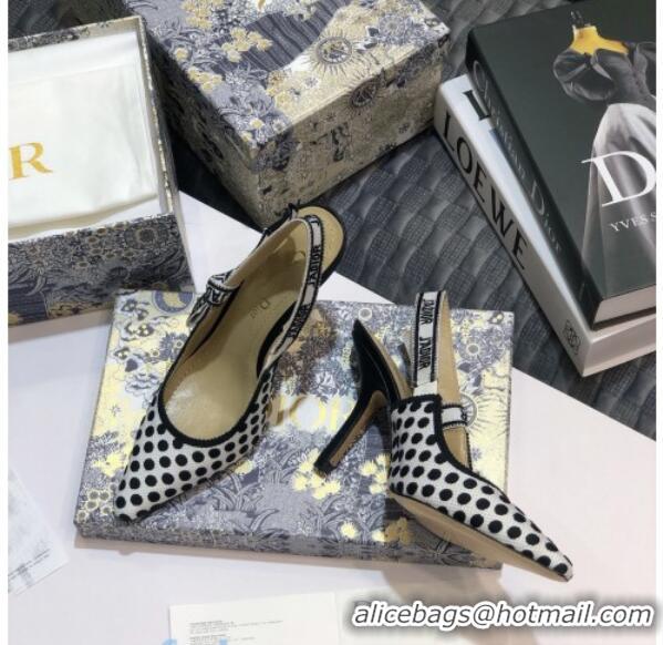 Luxury Classic Dior J'Adior Slingback Pumps 95mm in Dots Embroidered Canvas 92504 Blue 2020