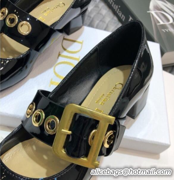 Stylish Dior J'Adior Patent Calfskin Mary Jane Pumps with Metal Buckle 92513 Black 2020