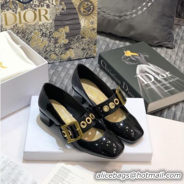 Stylish Dior J'Adior Patent Calfskin Mary Jane Pumps with Metal Buckle 92513 Black 2020