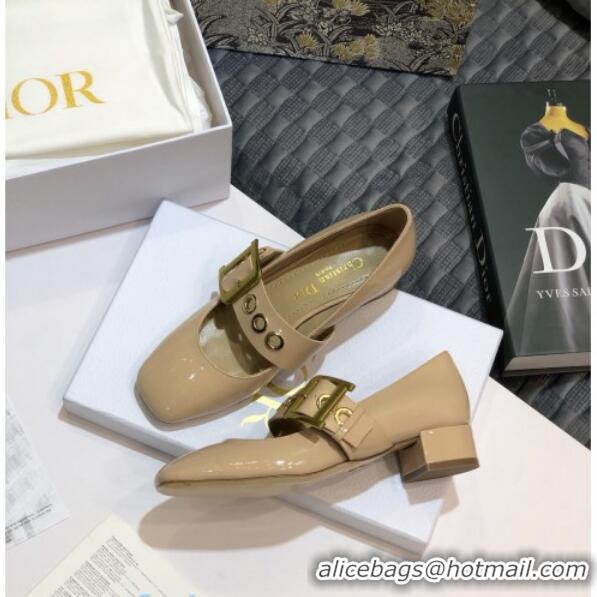 Perfect Dior J'Adior Patent Calfskin Mary Jane Pumps with Metal Buckle 92513 Nude 2020