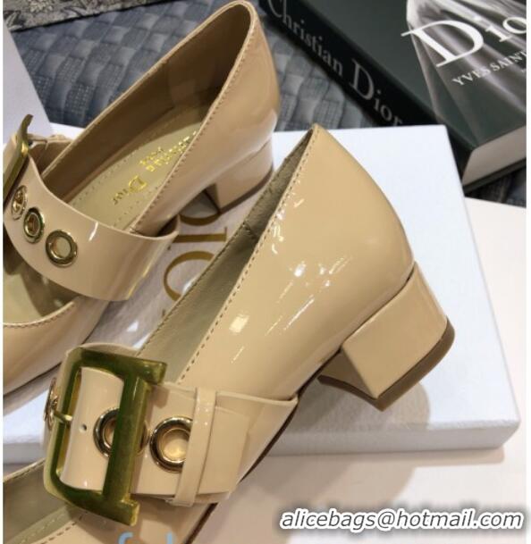 Perfect Dior J'Adior Patent Calfskin Mary Jane Pumps with Metal Buckle 92513 Nude 2020