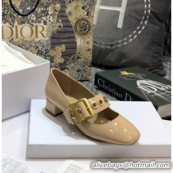 Perfect Dior J'Adior Patent Calfskin Mary Jane Pumps with Metal Buckle 92513 Nude 2020