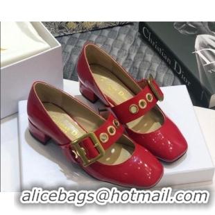 Sumptuous Dior J'Adior Patent Calfskin Mary Jane Pumps with Metal Buckle 92513 Red 2020