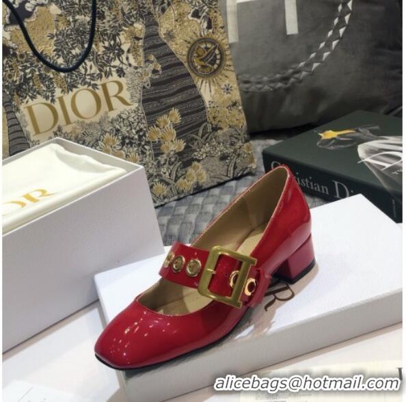 Sumptuous Dior J'Adior Patent Calfskin Mary Jane Pumps with Metal Buckle 92513 Red 2020