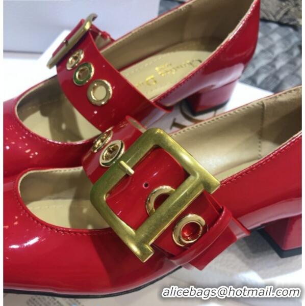 Sumptuous Dior J'Adior Patent Calfskin Mary Jane Pumps with Metal Buckle 92513 Red 2020